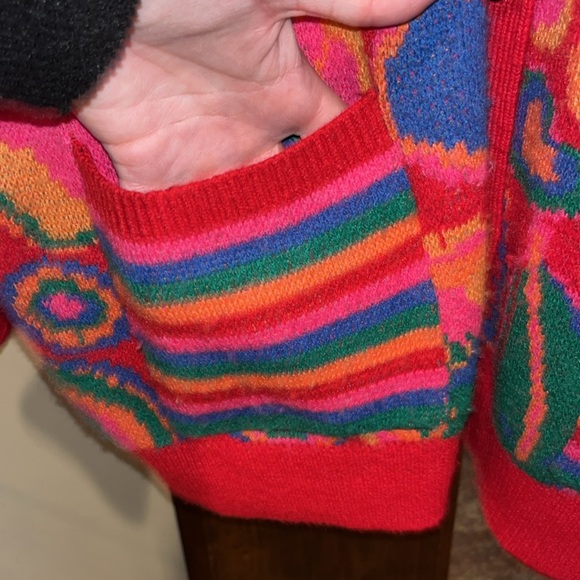 Farm Rio Lisa red cardigan sweater hearts fruit colorful bright oversized L - Picture 9 of 15